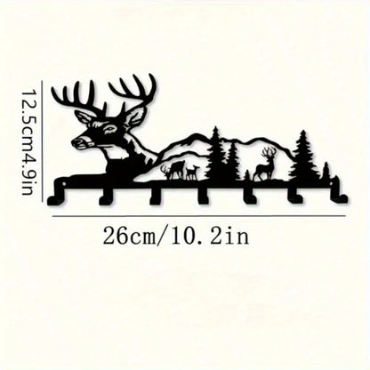 Single-Piece Stylish Deer & Forest-Themed Metal Key Hook – Effortlessly Installable Wall-Mounted Organizer for Entryways